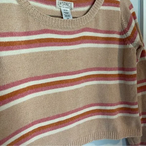 L*SPACE Striped Chenille Sweater Sun Seeker Sweater Snow Lotus Small